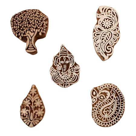 Set of 5 Piece New Mix Wooden Printing Blocks